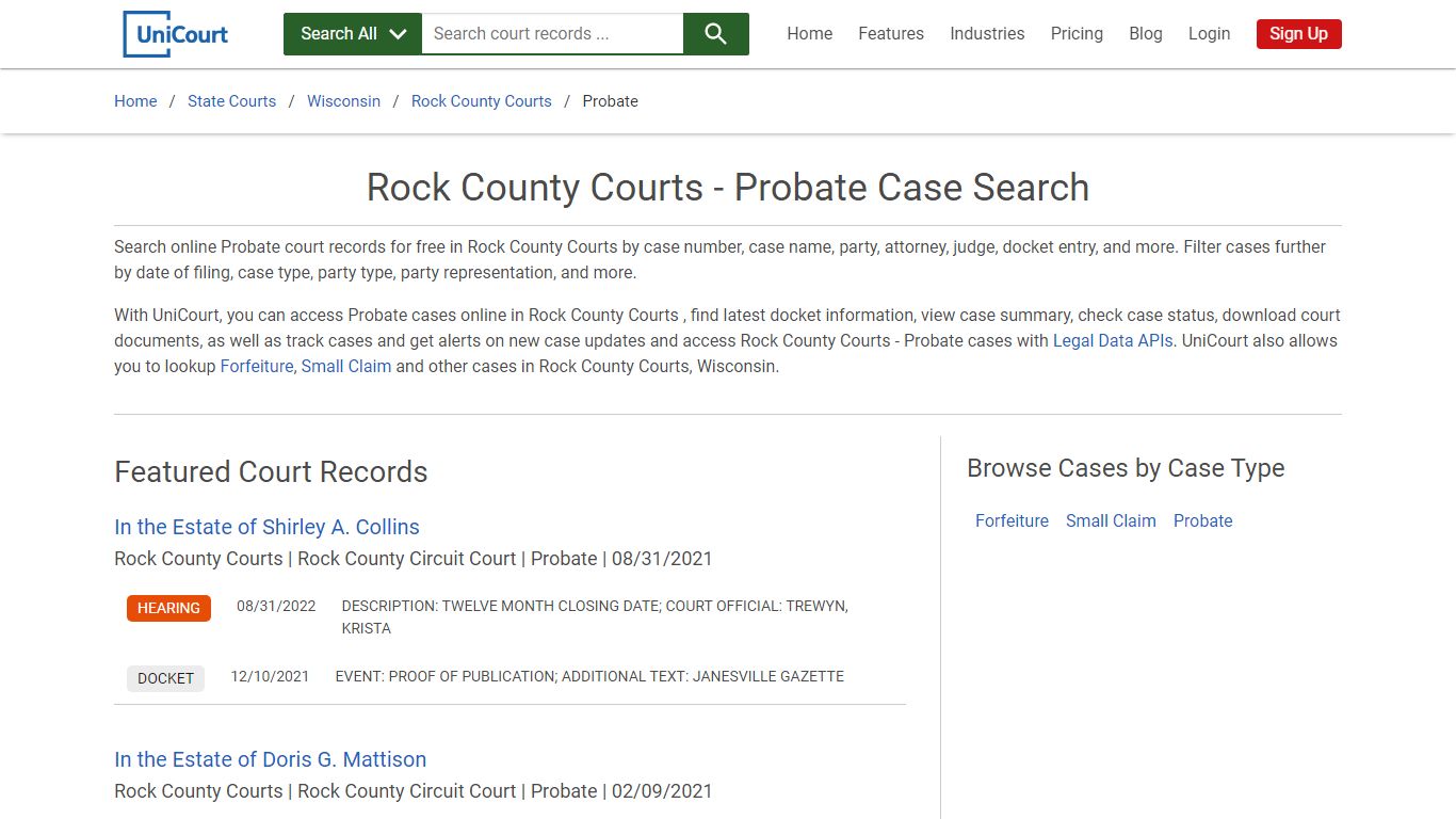 Probate Case Search - Rock County Courts, Wisconsin